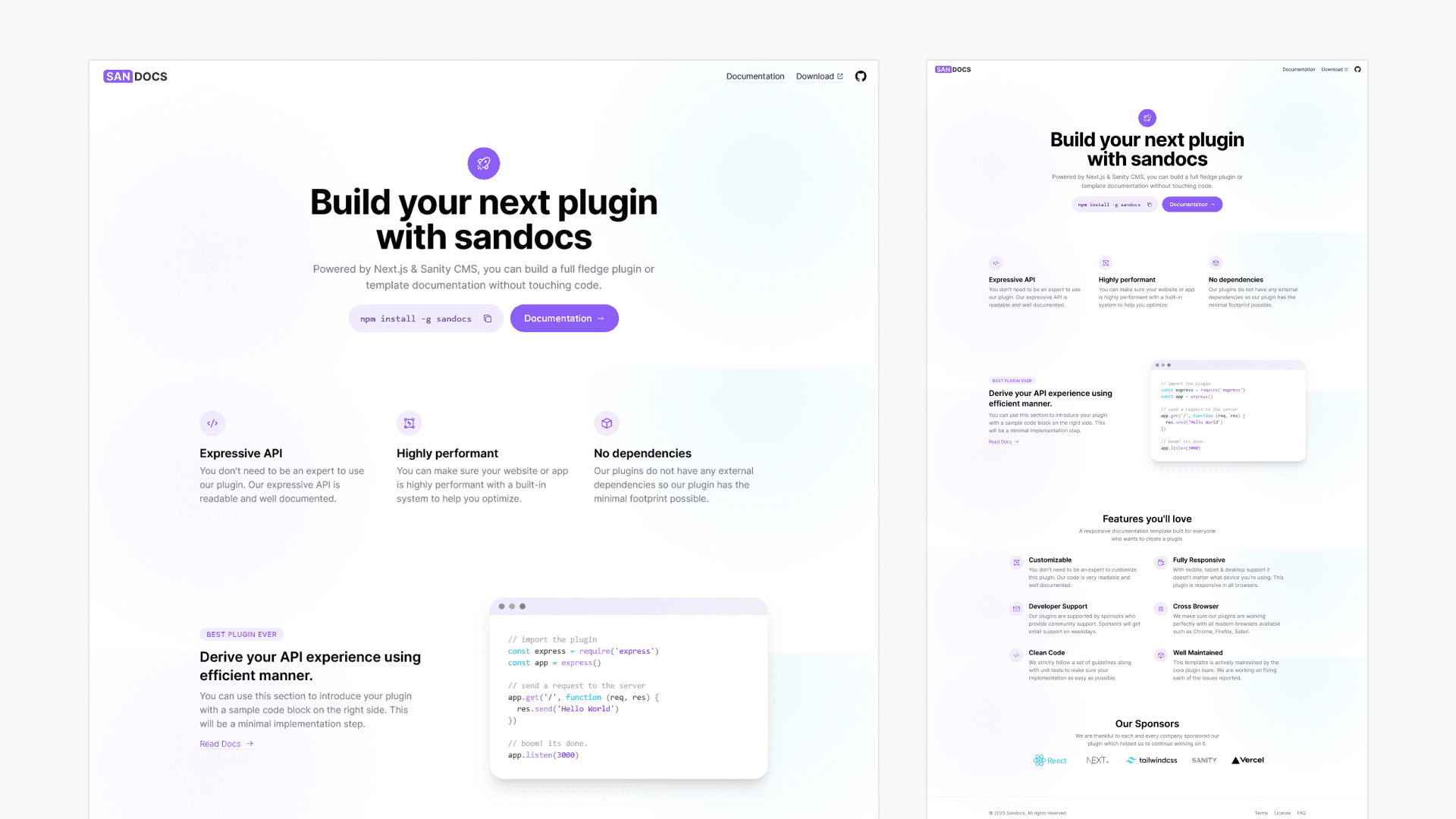 SandDocs - Free Next.js Documentation template preview