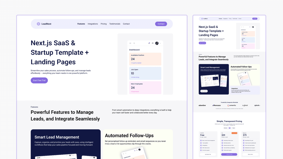 LeadNest - Next.js SaaS & Startup Template + Landing Pages